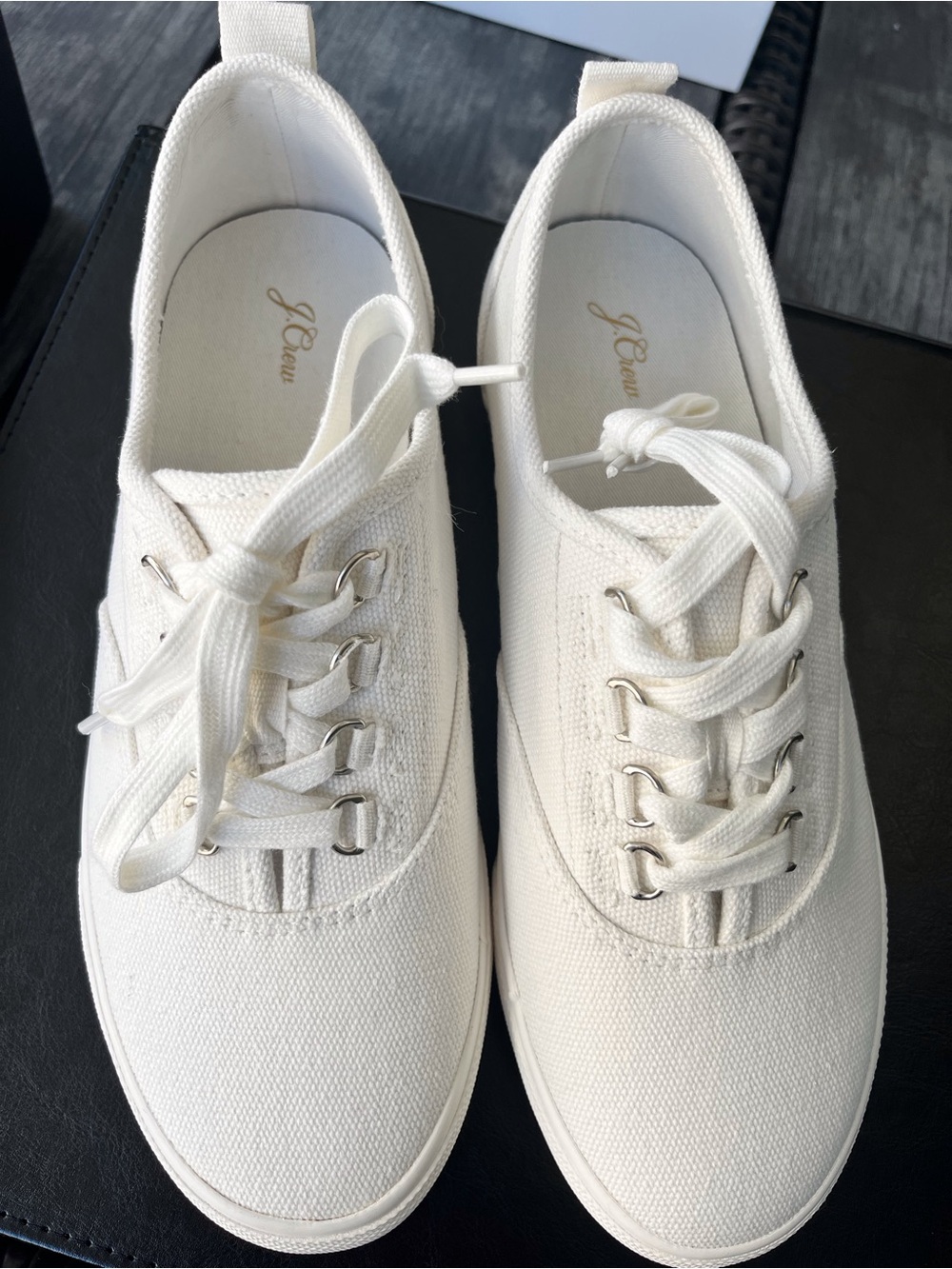J Crew White Canvas Low-Top Lace-Up Sneakers 8 1/2 NWT in box